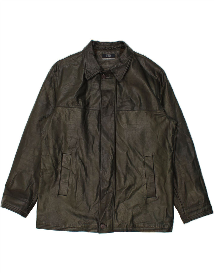 Мужская кожаная куртка GREEN LEAVES UK 44 2XL зеленая кожа
