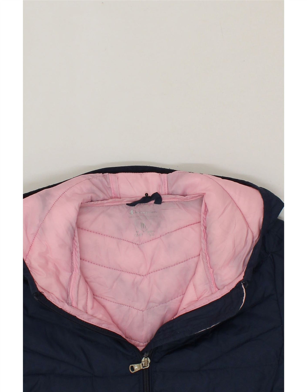 CHAMPION Girls Hooded Padded Jacket 9-10 Years Medium Navy Blue Polyester Vintage Champion and Second-Hand Champion from Messina Hembry 
