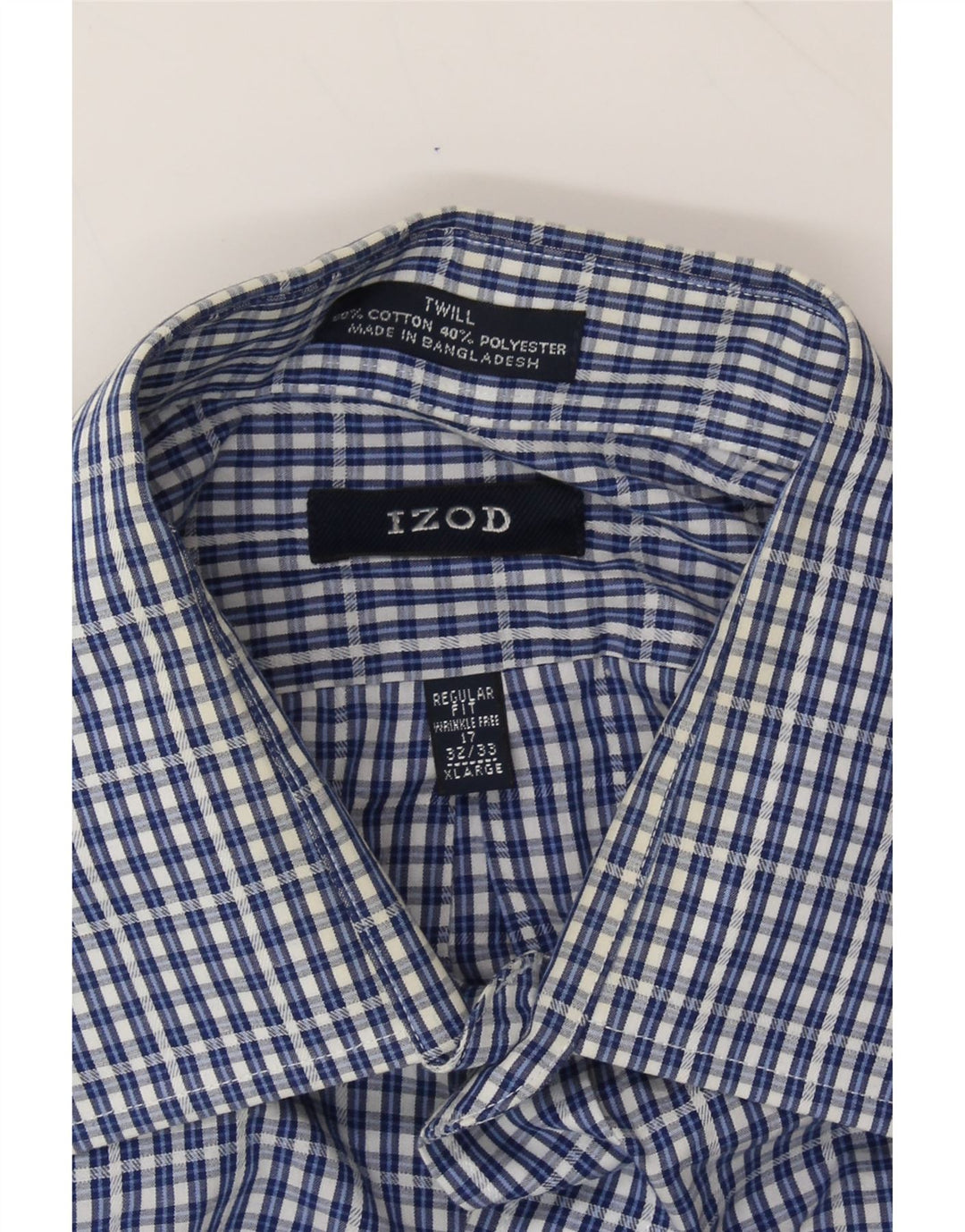 IZOD Mens Regular Fit Shirt Size 17 XL Navy Blue Check Cotton Vintage Izod and Second-Hand Izod from Messina Hembry 