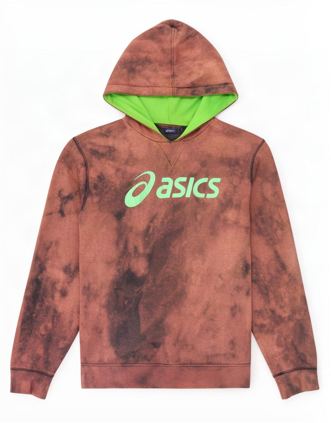 Мужской джемпер с капюшоном с рисунком Asics среднего коричневого цвета тай-дай