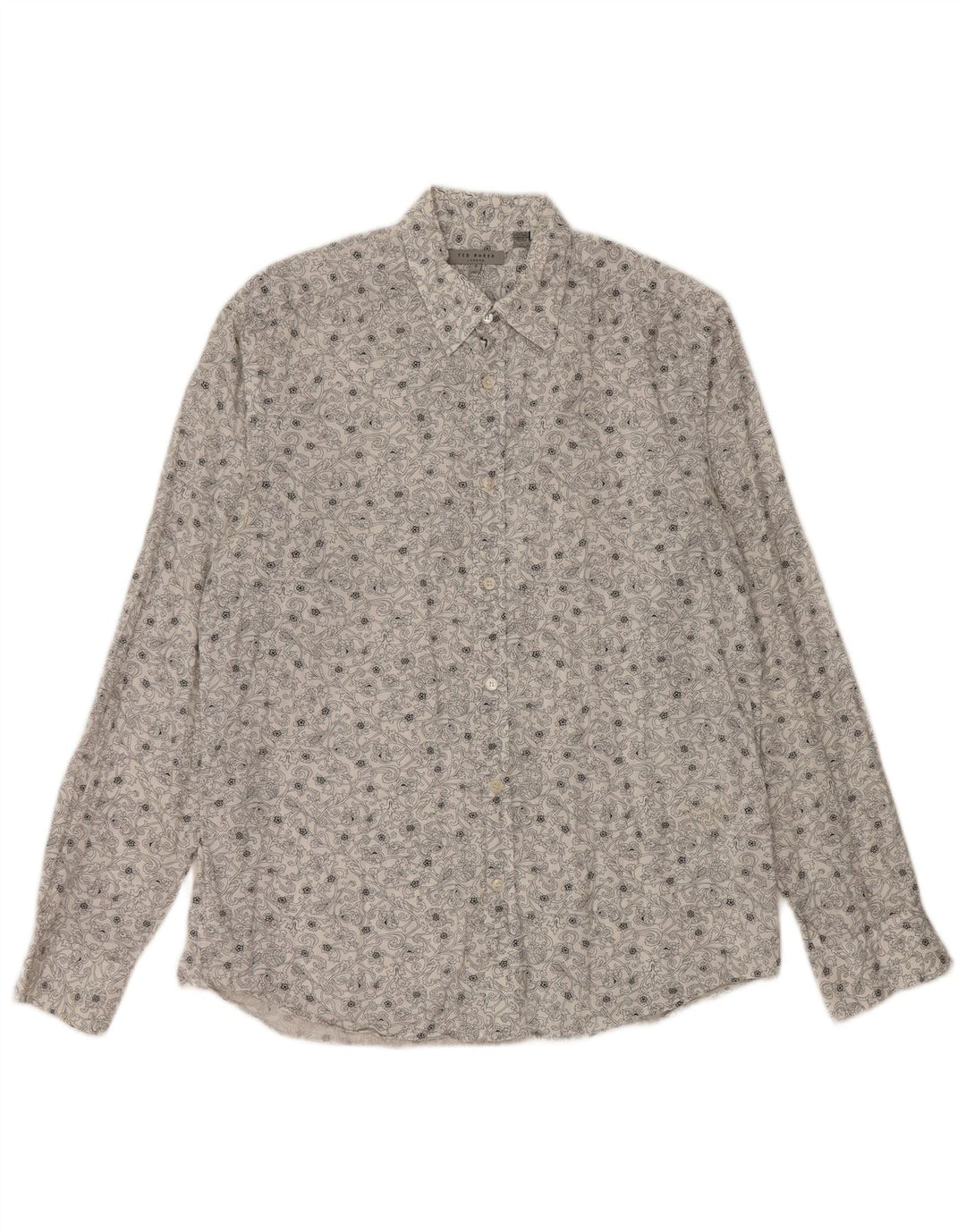 Мужская рубашка TED BAKER, размер 3, средний размер, белый хлопок с цветочным принтом