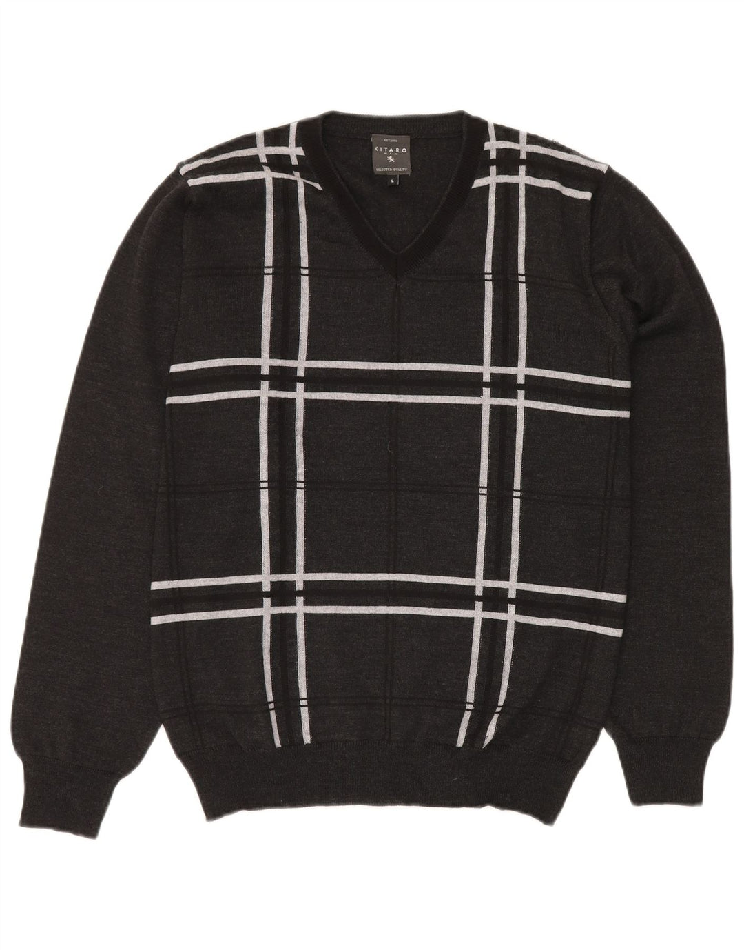 KITARO Мужской джемпер с v-образным вырезом, большой серый шерстяной свитер в клетку