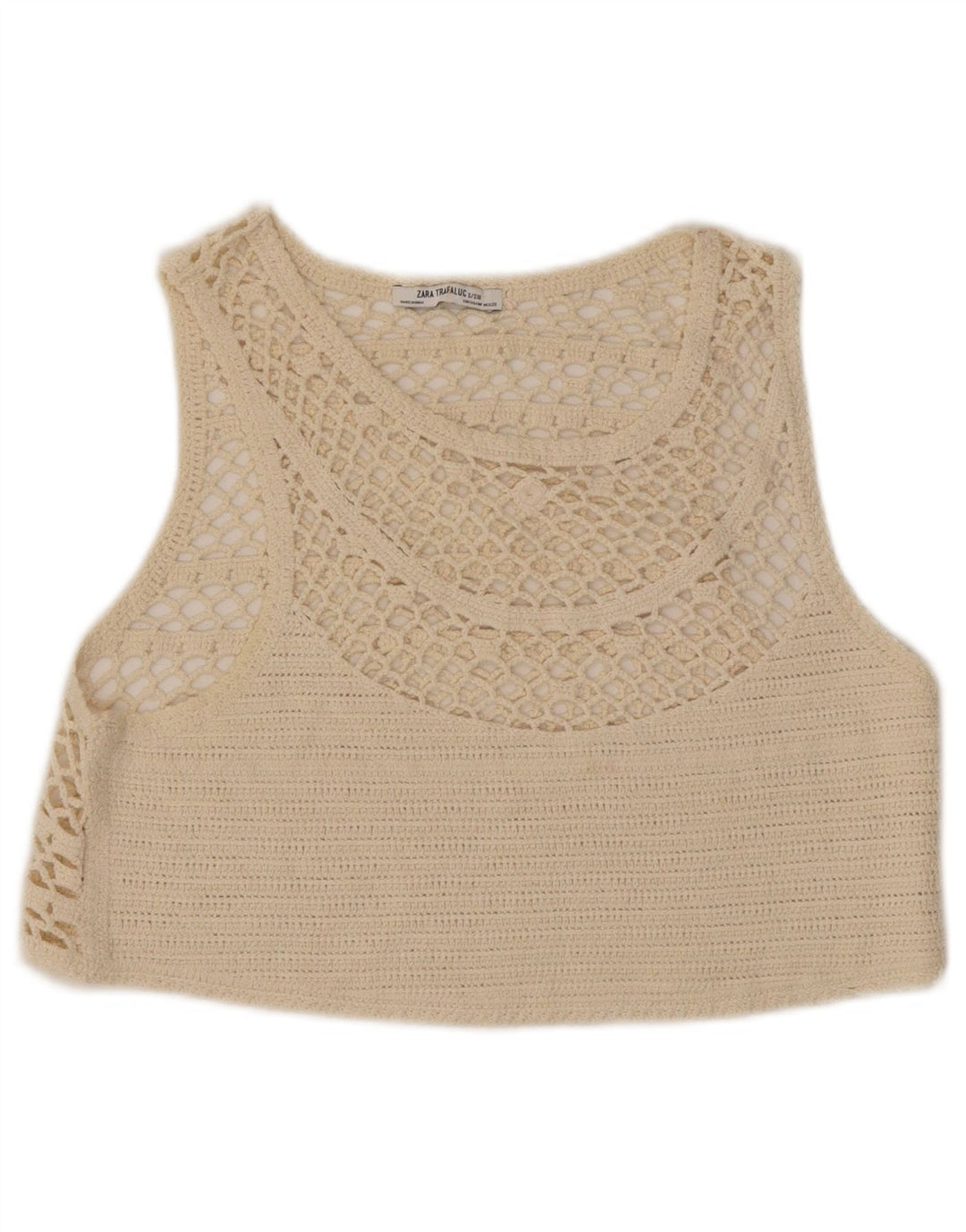 ZARA Womens Crop Crochet Blouse Top UK 10 Small Off White