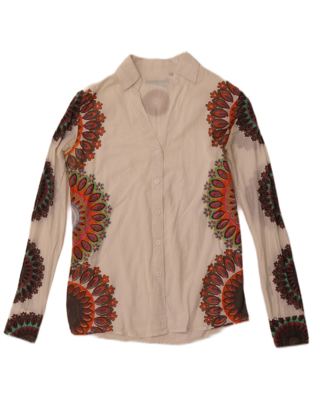 Женская рубашка с рисунком DESIGUAL UK 6 XS, белый хлопок с узором пейсли