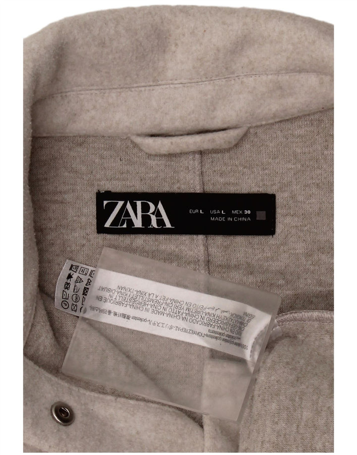 Женская флисовая рубашка оверсайз-шакет Zara UK 16, большой серый полиэстер