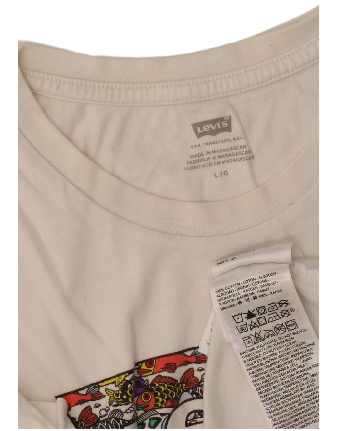 Женская футболка с рисунком Levi's Top UK 16, большой размер, белый хлопок