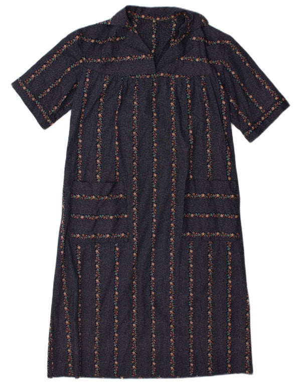 Vintage Womens A-Line Dress UK 12 Medium Navy Blue Floral