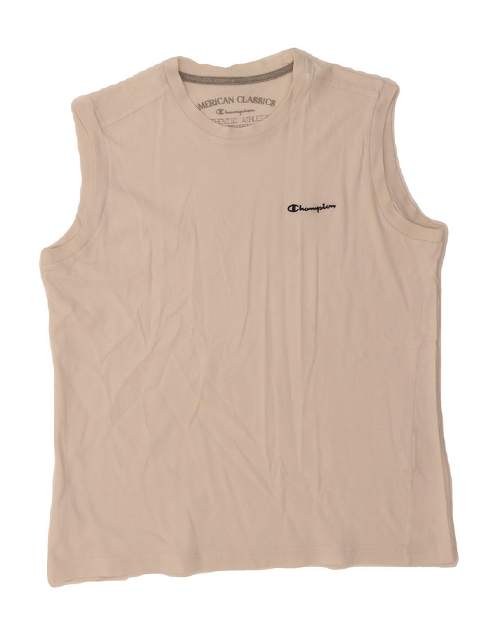 CHAMPION Mens Vest Top Medium Off White Cotton Vintage Champion and Second-Hand Champion from Messina Hembry 