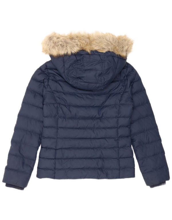 Tommy Hilfiger Женская стеганая куртка с капюшоном UK 10, маленький темно-синий полиэстер