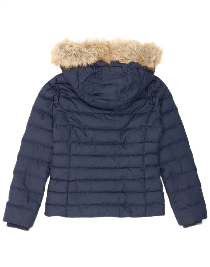 Tommy Hilfiger Женская стеганая куртка с капюшоном UK 10, маленький темно-синий полиэстер