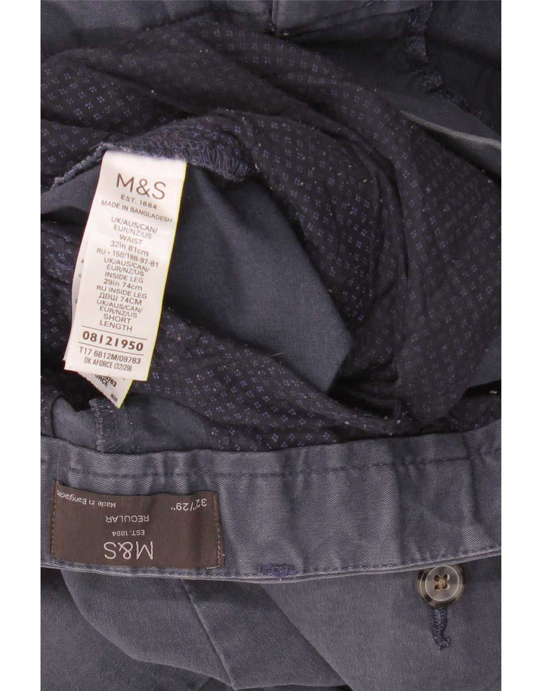 Мужские прямые брюки-чиносы Marks & Spencer W32 L29 темно-синие