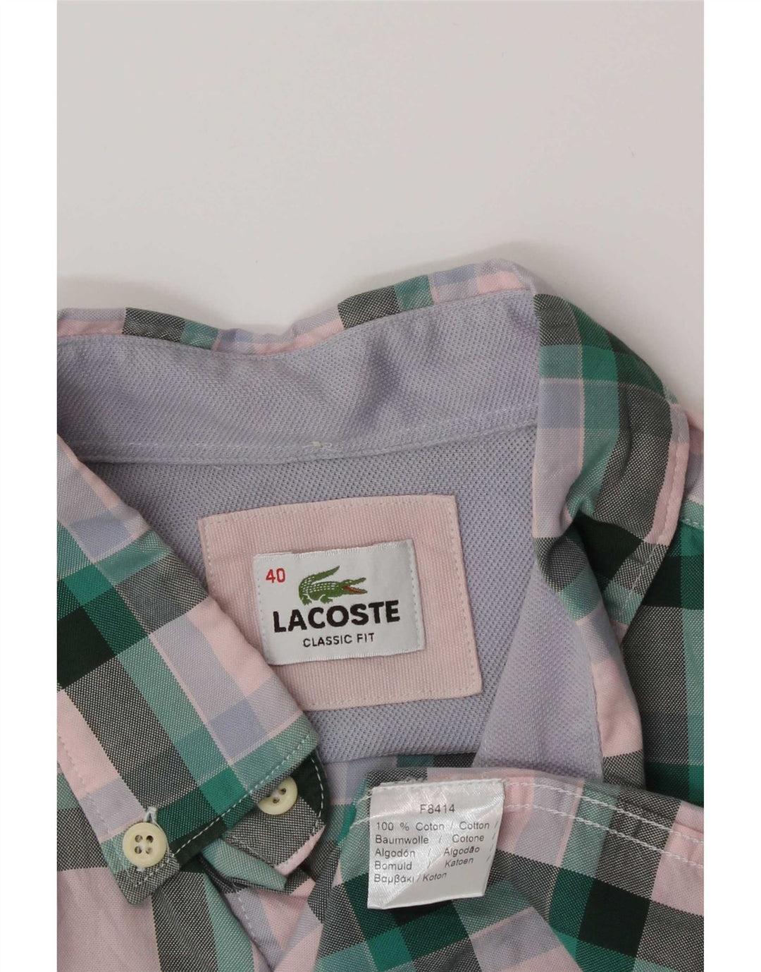 Мужская рубашка классического кроя Lacoste, размер 40, средний зеленый цвет в клетку, хлопок