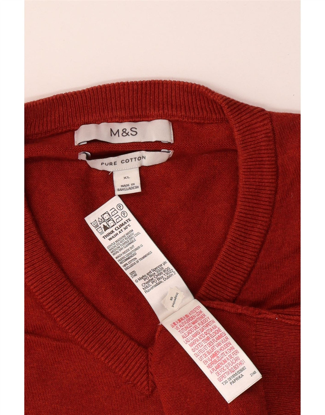 Мужской джемпер с v-образным вырезом MARKS & SPENCER XL, красный, хлопковый, классический