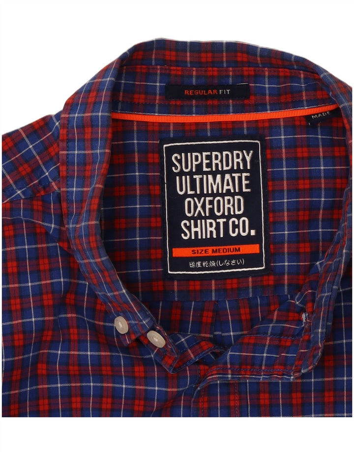 SUPERDRY Мужская рубашка из хлопка среднего синего цвета в клетку