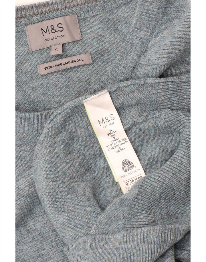 Мужской свитер с вырезом «лодочка» Marks & Spencer, маленький синий, из овечьей шерсти с крапинками