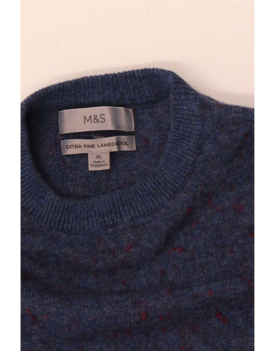 Мужской джемпер с круглым вырезом Marks & Spencer XL, синий шерстяной в крапинку