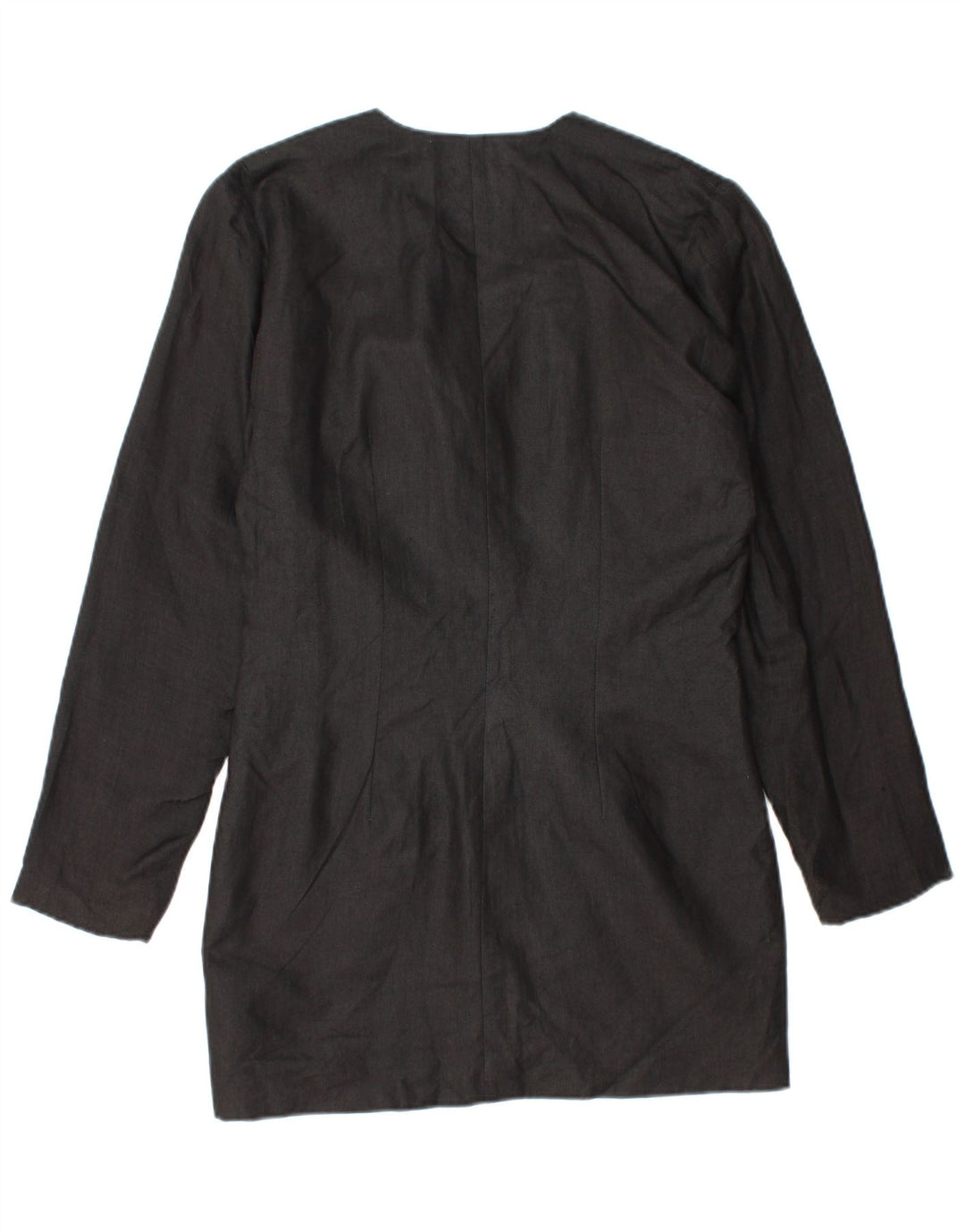 Винтажный женский удлиненный пиджак на 1 пуговице, Великобритания 14, средний черный льняной пиджак