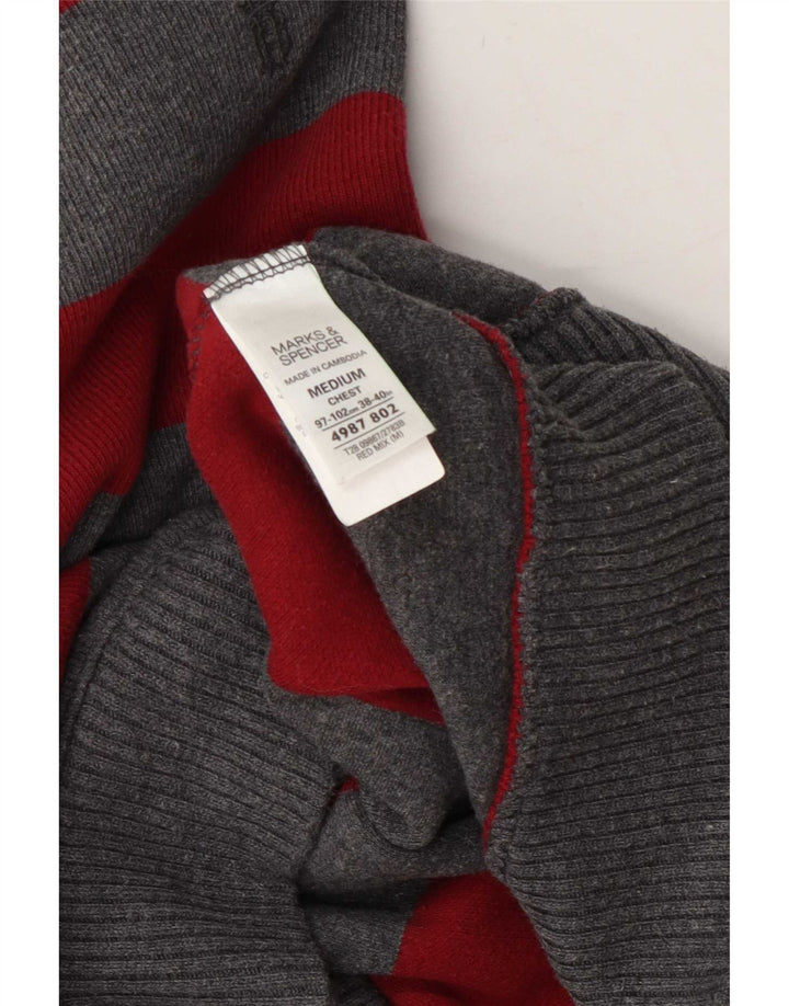 Мужской джемпер с воротником на молнии Marks & Spencer, хлопковый свитер среднего серого цвета в полоску