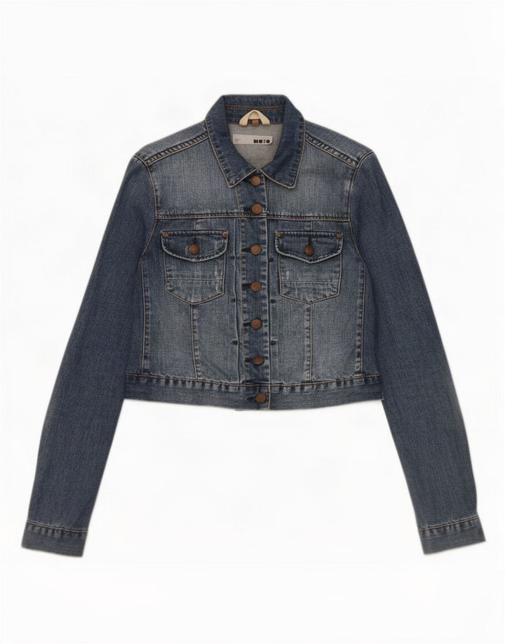 Женская укороченная джинсовая куртка Topshop UK 12, хлопок среднего синего цвета
