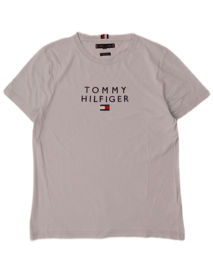 Мужская футболка с рисунком Tommy Hilfiger, хлопковый топ среднего серого цвета