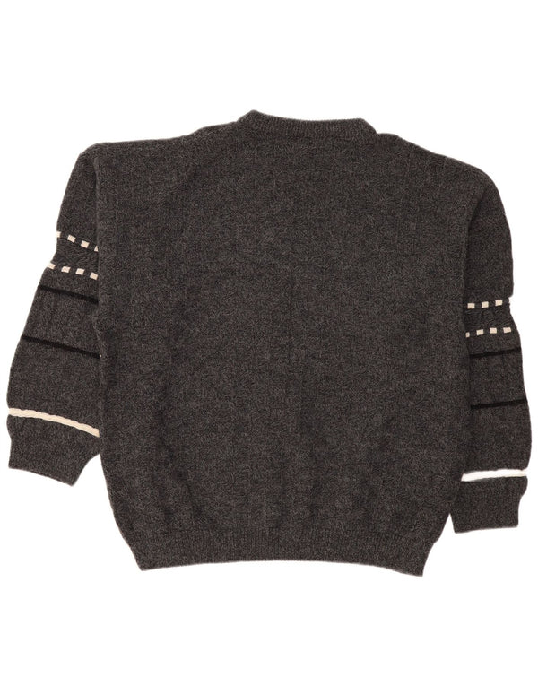 Винтажный мужской джемпер с круглым вырезом, свитер 2XL, серый в полоску, шерстяной