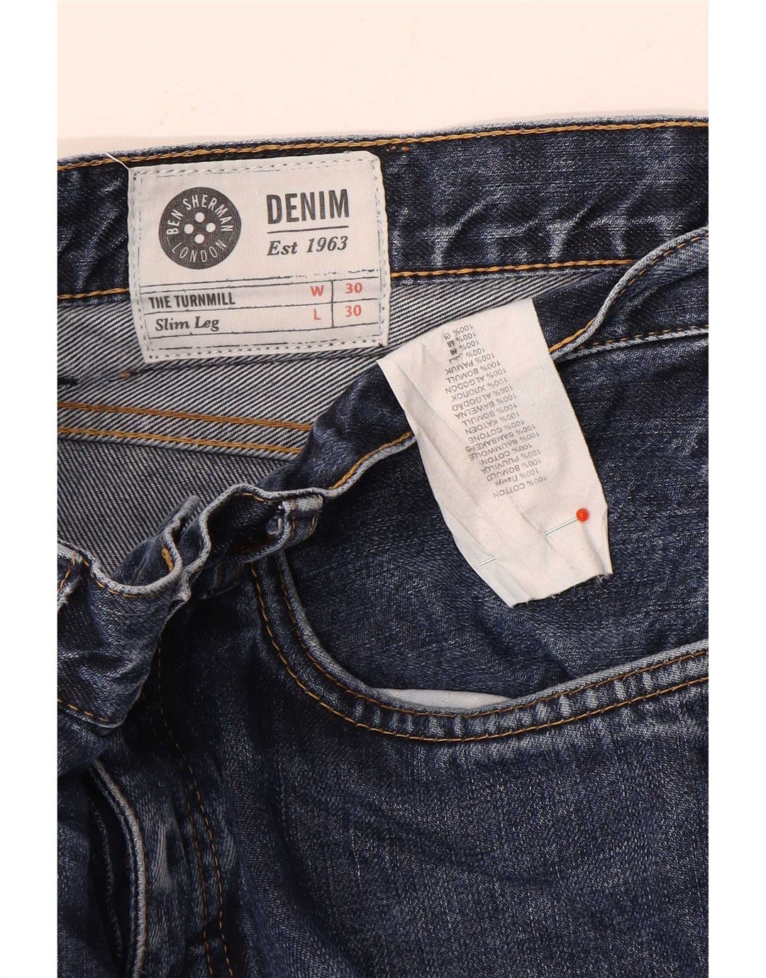 Мужские узкие джинсы Ben Sherman W30 L30, синий хлопок