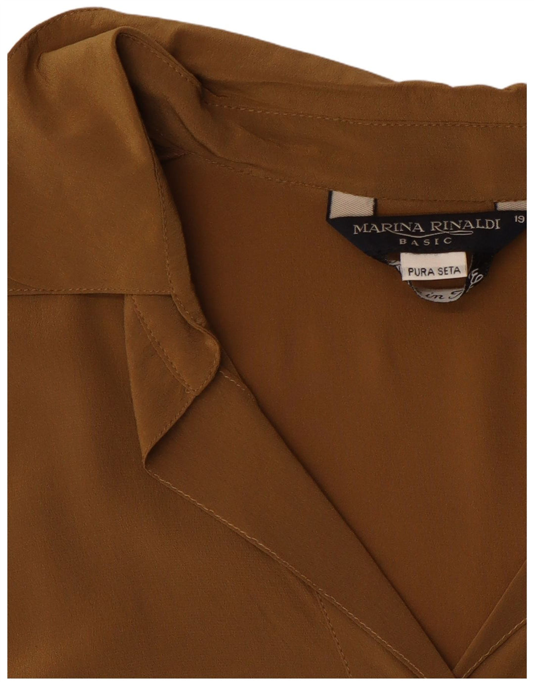 MARINA RINALDI Womens Short Sleeve Pullover Shirt Size 19 Small Brown Silk