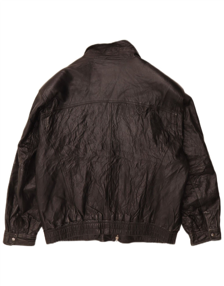 Винтажная мужская кожаная куртка UK 38, средняя черная кожаная куртка