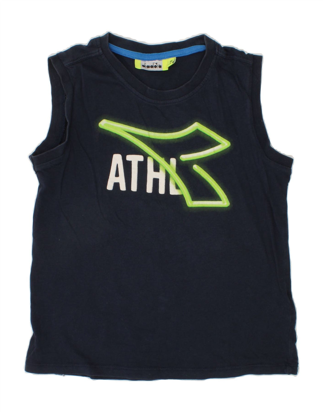 DIADORA Boys Graphic Vest Top 7-8 Years Medium Navy Blue Cotton Vintage Diadora and Second-Hand Diadora from Messina Hembry 