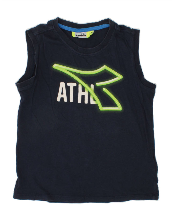 DIADORA Boys Graphic Vest Top 7-8 Years Medium Navy Blue Cotton Vintage Diadora and Second-Hand Diadora from Messina Hembry 