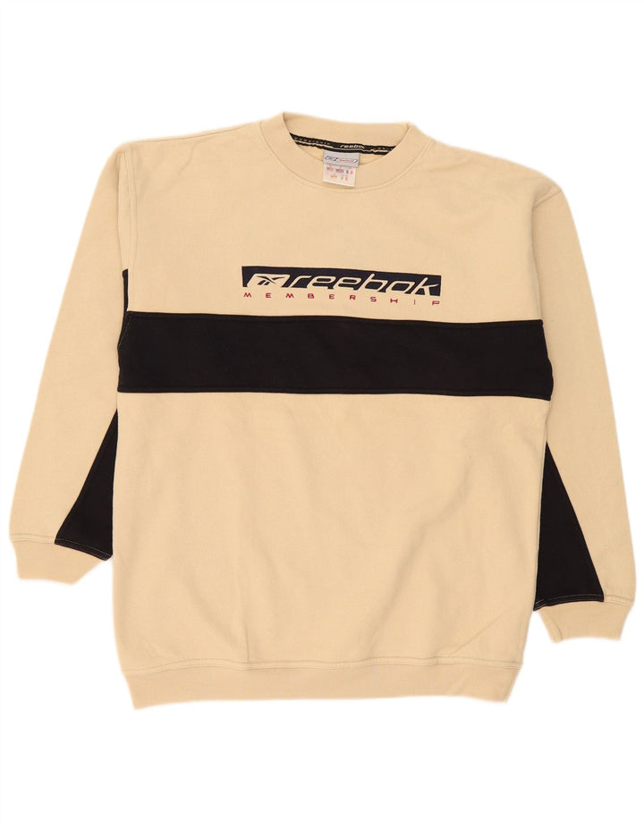 Мужской свитшот Reebok с графическим рисунком, маленький бежевый, хлопковый с цветными блоками