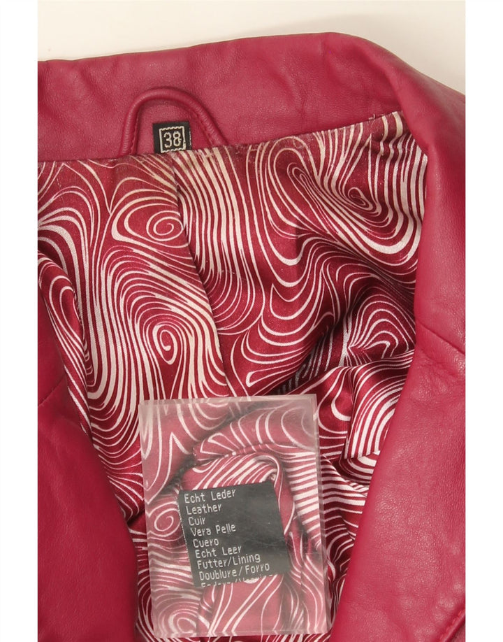 Винтажный женский кожаный пиджак на 3 пуговицах EU 38, кожа среднего розового цвета