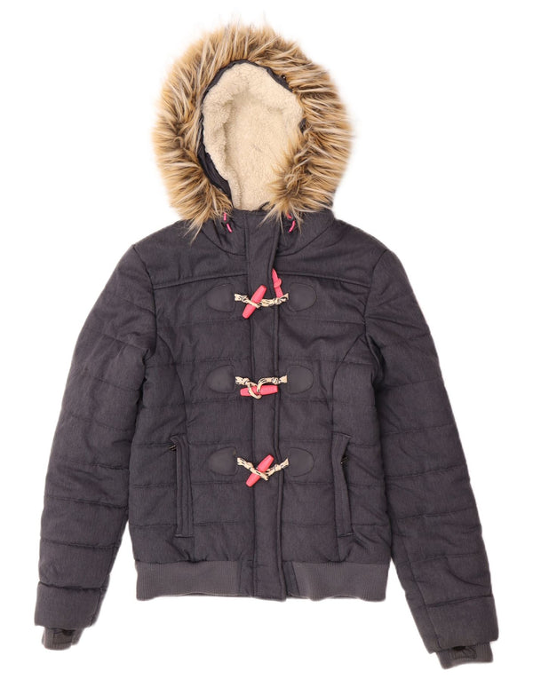 Женская утепленная куртка-бомбер с капюшоном Superdry UK 8, маленький серый полиэстер