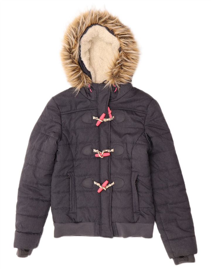 Женская утепленная куртка-бомбер с капюшоном Superdry UK 8, маленький серый полиэстер