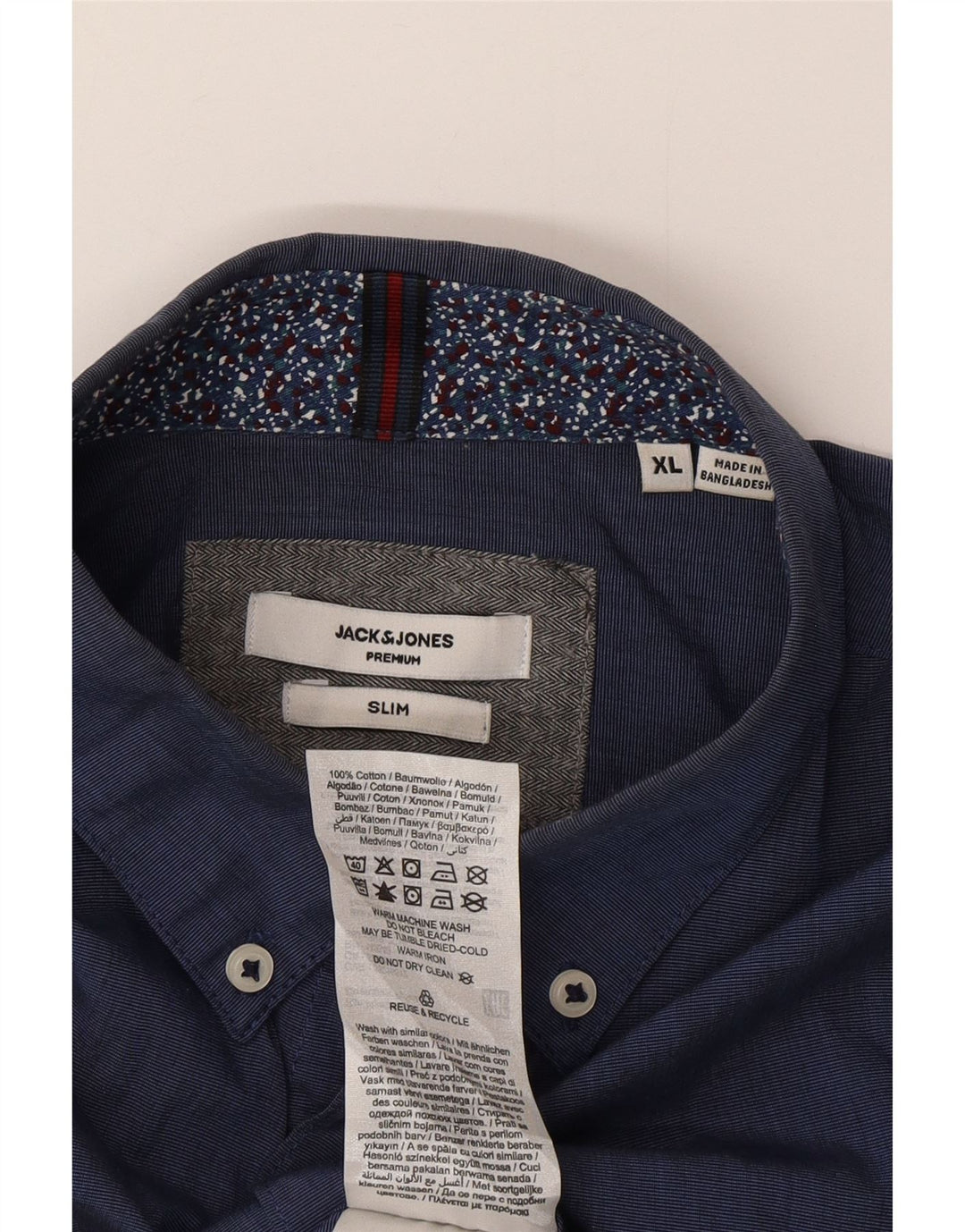 Мужская узкая рубашка Jack & Jones XL, синяя, хлопок