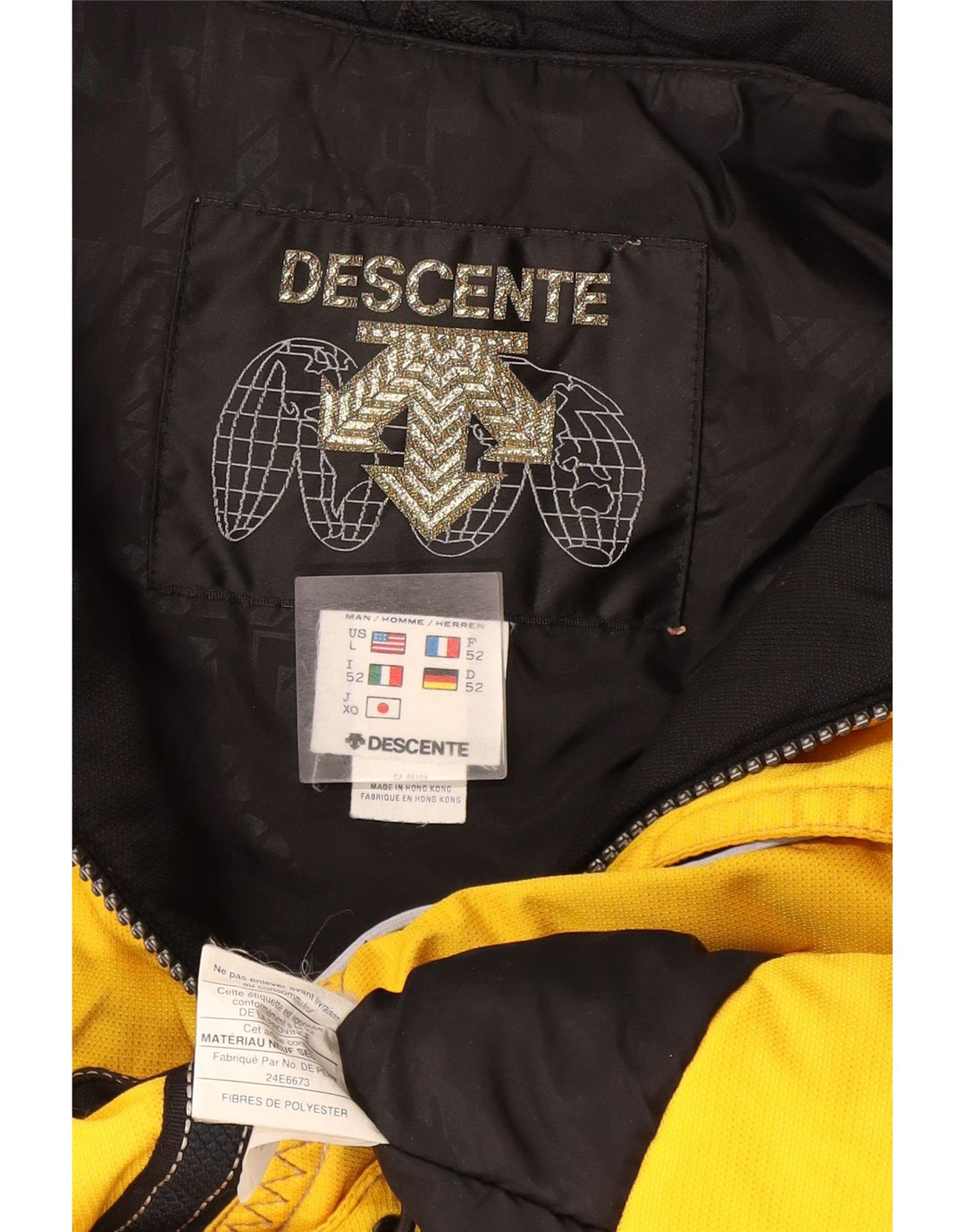 Мужская лыжная куртка Descente IT 52, большая желтая, полиэстер с цветными блоками