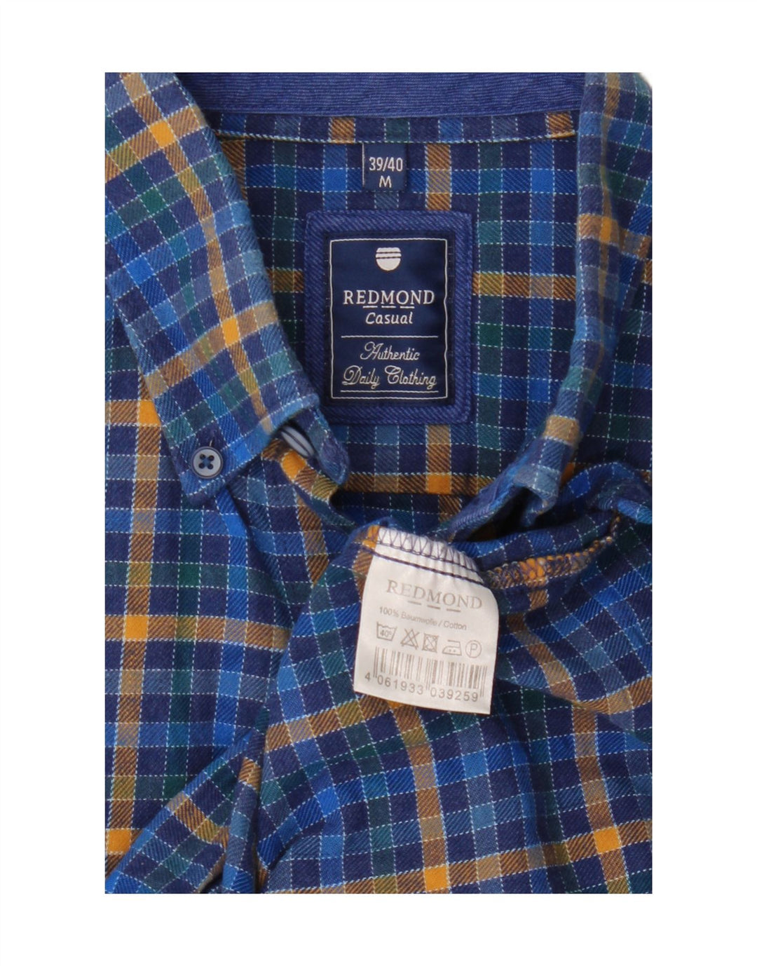 VINTAGE Mens Shirt Size 39/40 Medium Blue Check Cotton Vintage Vintage and Second-Hand Vintage from Messina Hembry 
