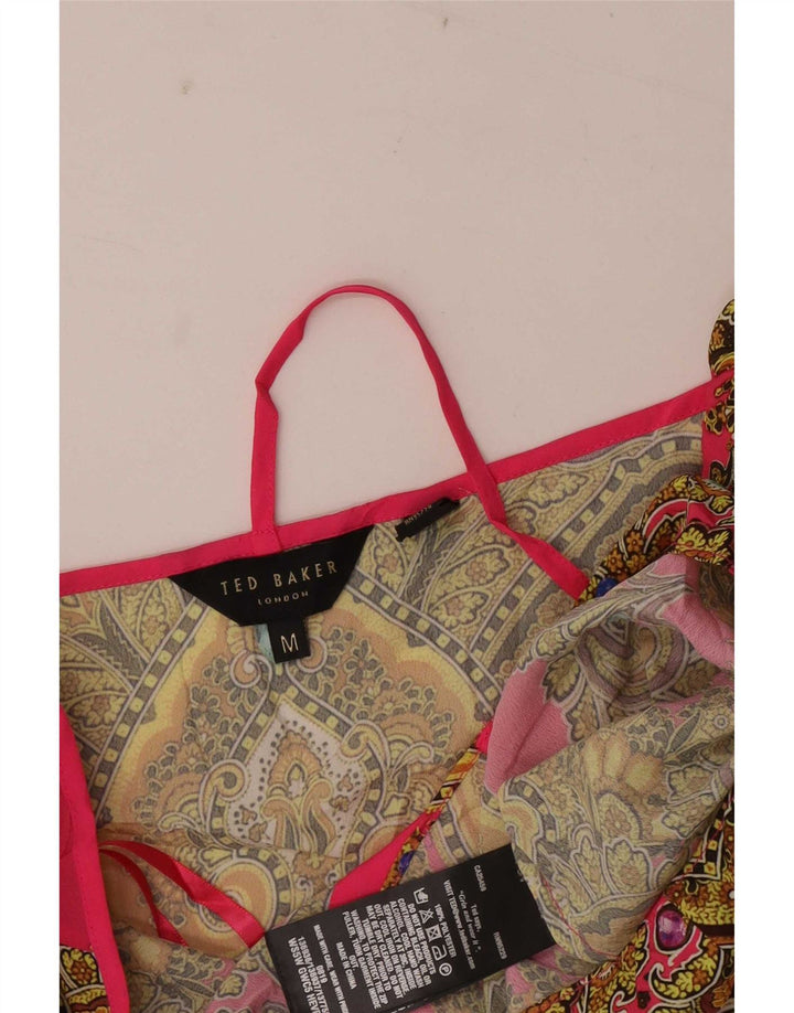 Женский топ с лямкой на бретельках Ted Baker UK 12, средний розовый цвет с узором пейсли, полиэстер