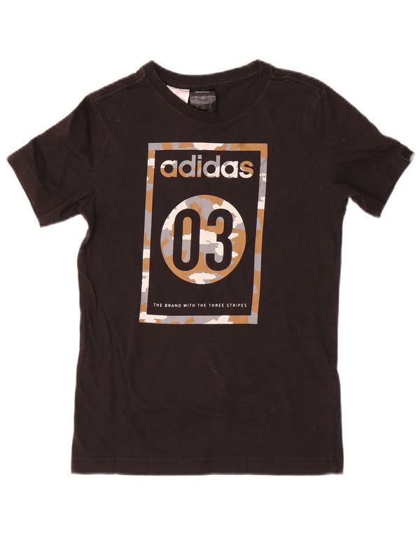 Футболка Adidas с рисунком для мальчиков, топ 9–10 лет, черный хлопок