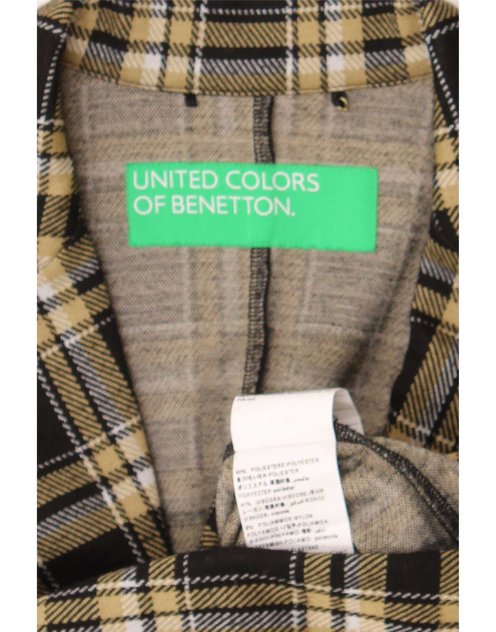 Женский пиджак Benetton на 1 пуговице UK 10, маленький черный полиэстер в клетку