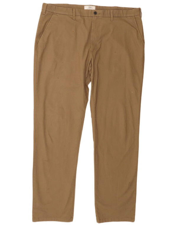 Мужские брюки-чиносы Marks & Spencer стандартного кроя W40 L33 коричневые, хлопковые