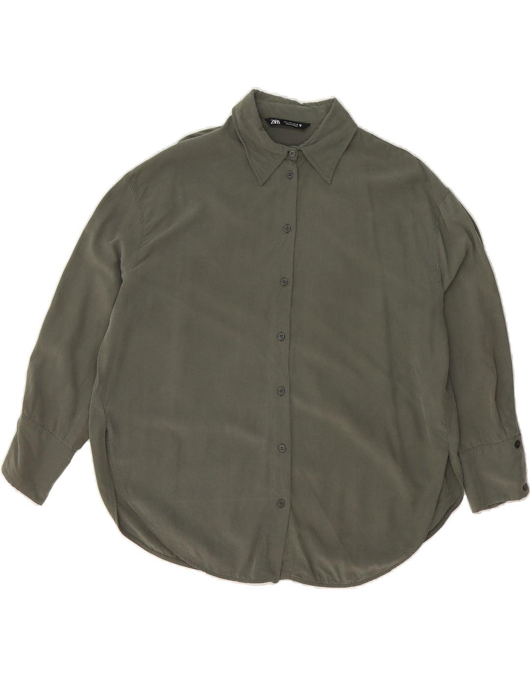 ZARA Womens Oversized Shirt Blouse UK 10 Small Green Modal Vintage Zara and Second-Hand Zara from Messina Hembry 