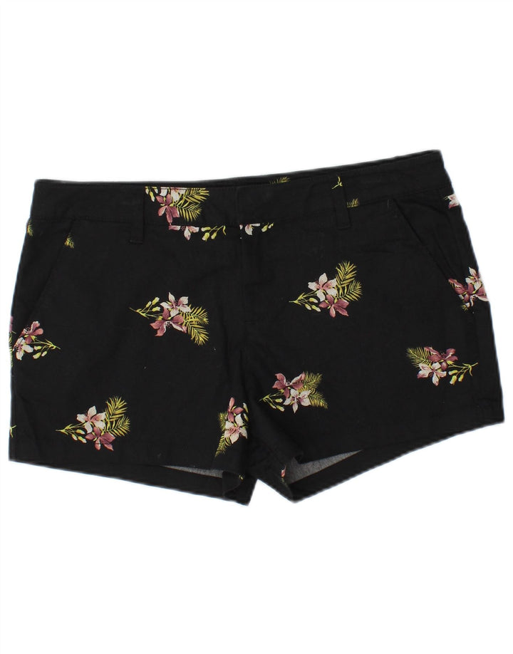 Женские шорты чинос VOLCOM W29, хлопковые, среднего черного цвета с цветочным принтом