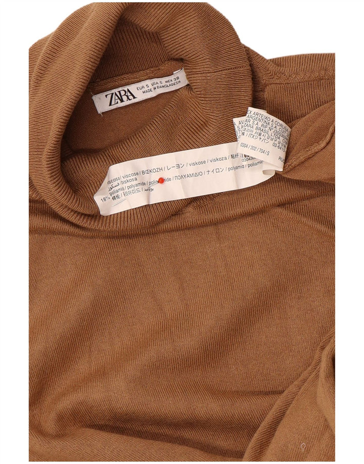 Женский джемпер с высоким воротником Zara UK 10, маленький коричневый вискоза