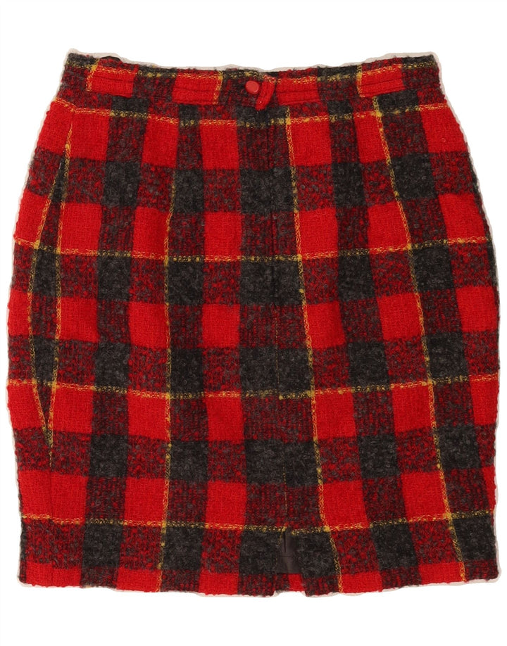 VINTAGE Womens Pencil Skirt W27 Small  Red Check Wool Vintage Vintage and Second-Hand Vintage from Messina Hembry 