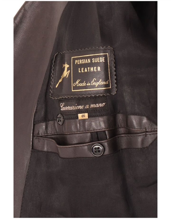 Винтажное мужское кожаное пальто IT 46 маленькое черное кожаное классическое