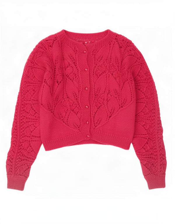 Vintage Womens Crop Cardigan Sweater UK 14 Large Pink