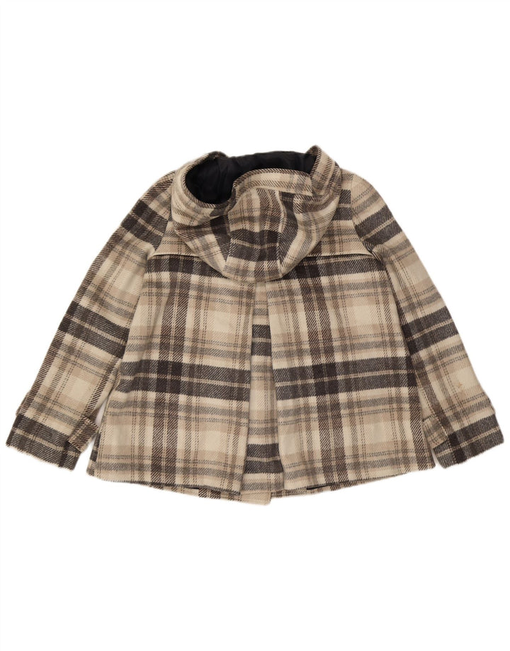 Женское полупальто с капюшоном Zara UK 14, средний серый полиэстер в клетку