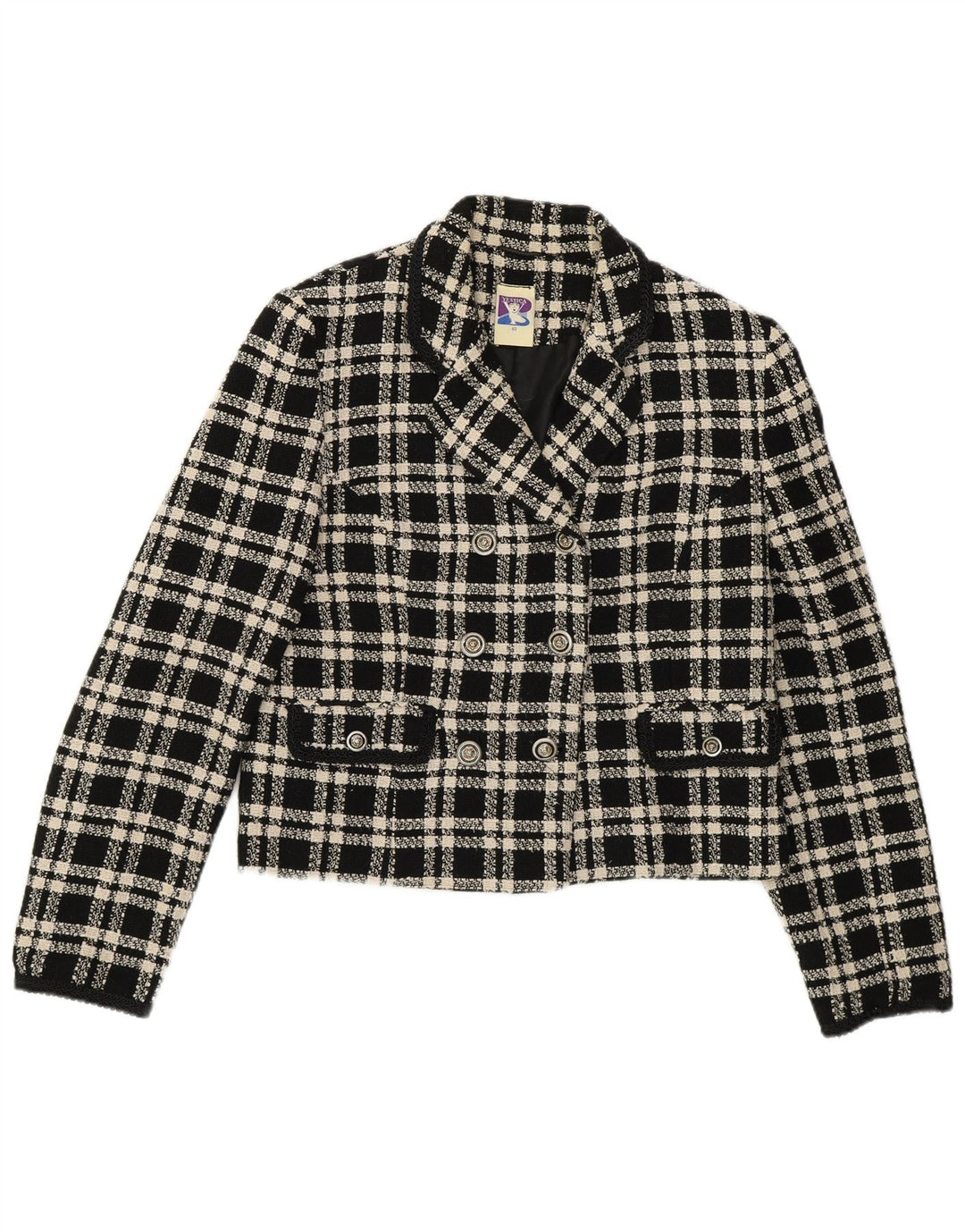 Женский двубортный пиджак Yessica EU 40, средний черный в клетку, шерстяной