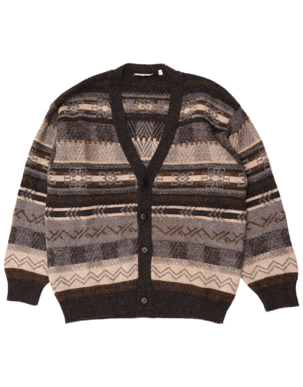 Gioferrari Mens Cardigan Sweater IT 54 XL Grey Geometric Wool